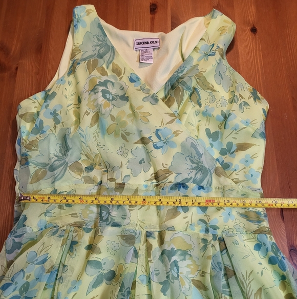 California Krush Spring Floral Green Sleeveless Midi Dress, Size 14/L, 90s - Picture 8 of 9
